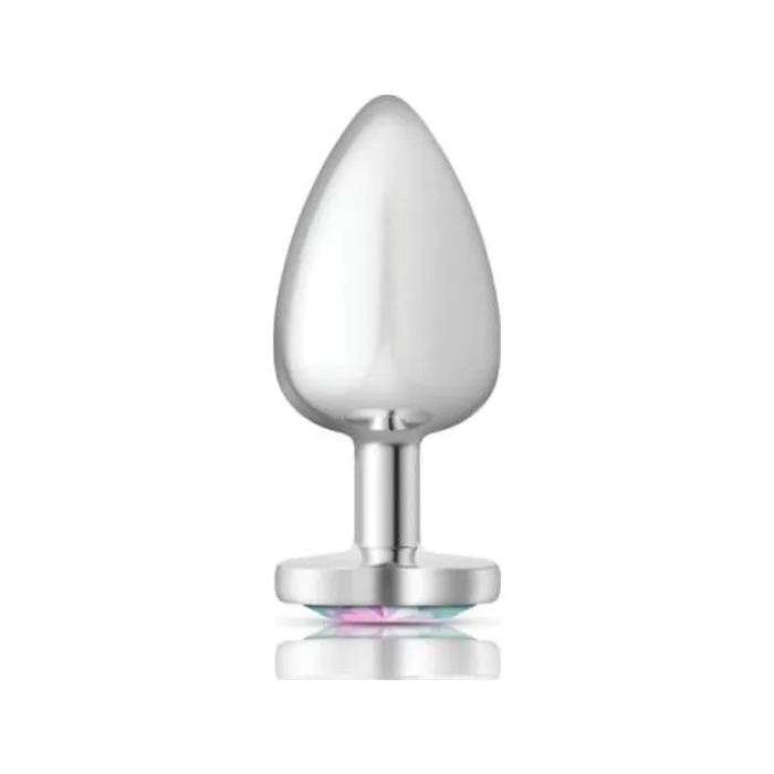 Cheeky Charms Anal Cheeky Charms Silver Metal Butt Plug w Heart Clear Jewel Large
